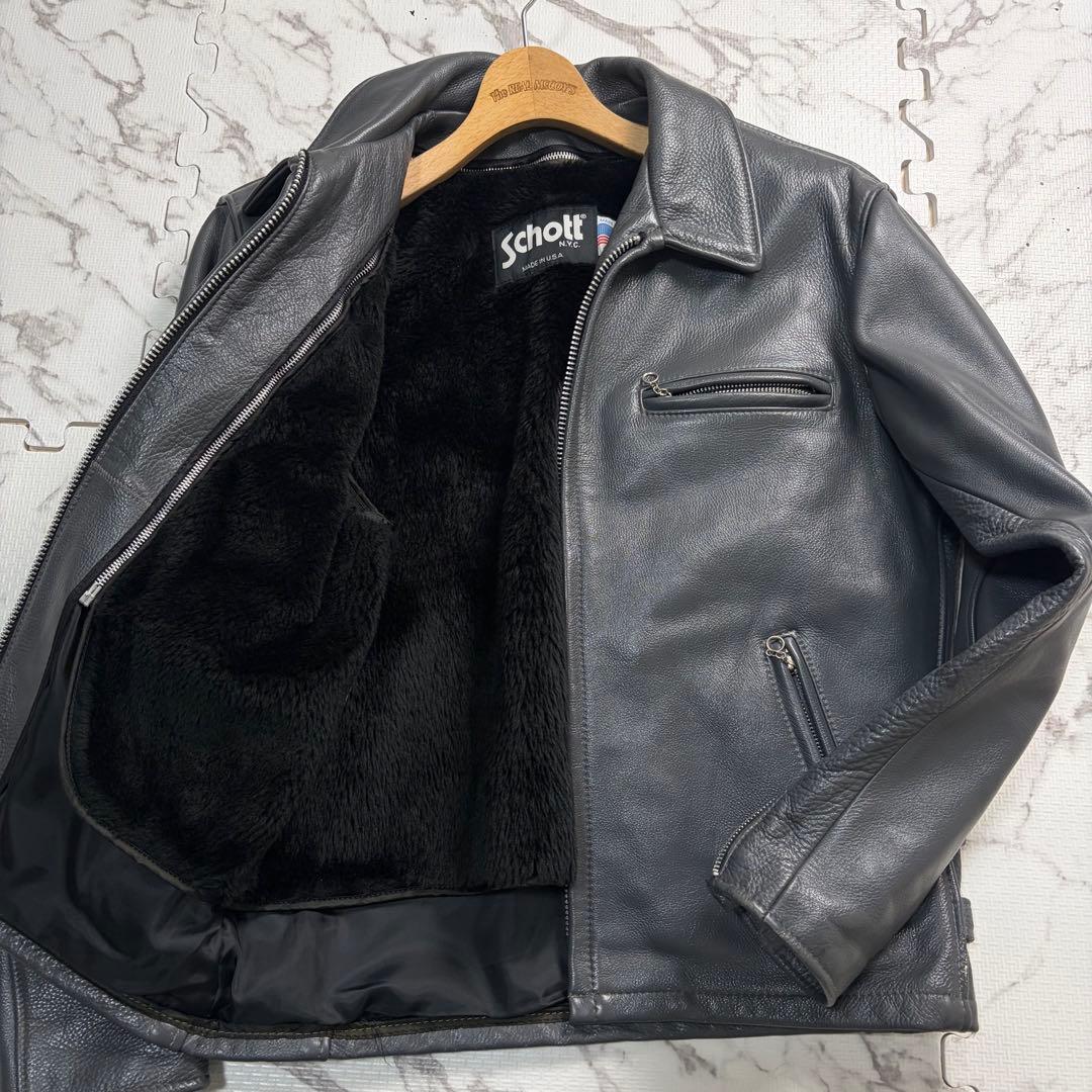希少✨グレー schott レザー トラッカージャケット 襟付き 40size