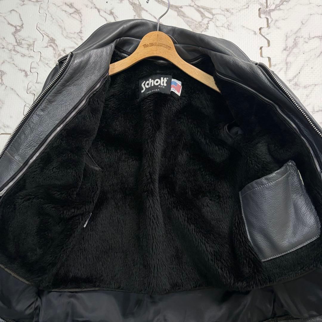 希少✨グレー schott レザー トラッカージャケット 襟付き 40size
