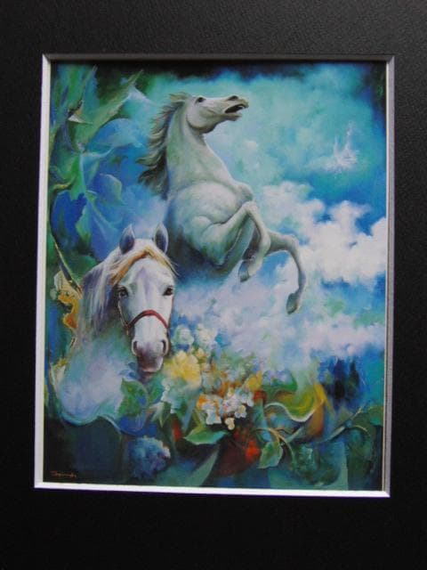 田嶌郁於、【躍進】、希少な大判額装用画集より、美品、日本人画家、新品額装付