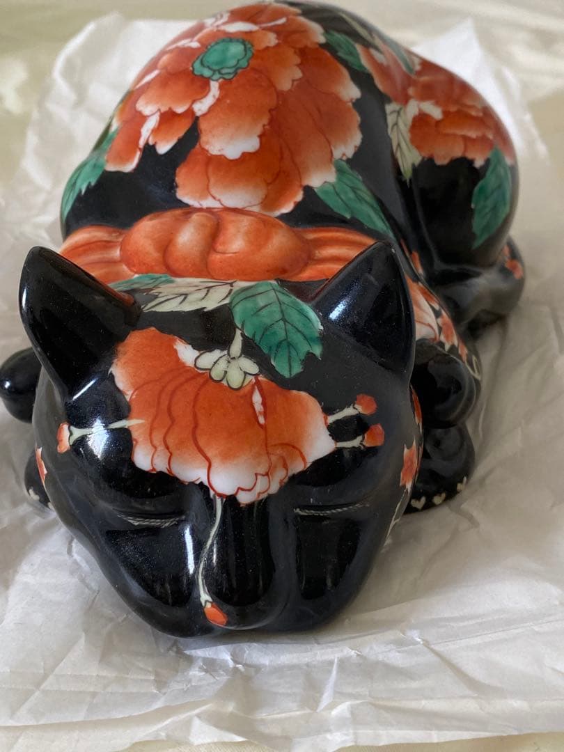 中国美術品 年代物　牡丹猫　置物