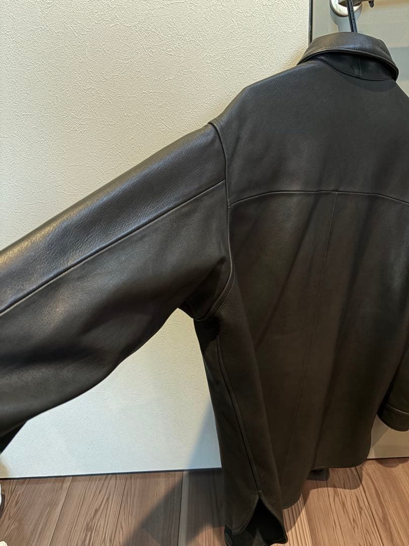 EDIFICE ネイキッドラムレザーカラーシャツ ブラック 羊革 Mサイズ