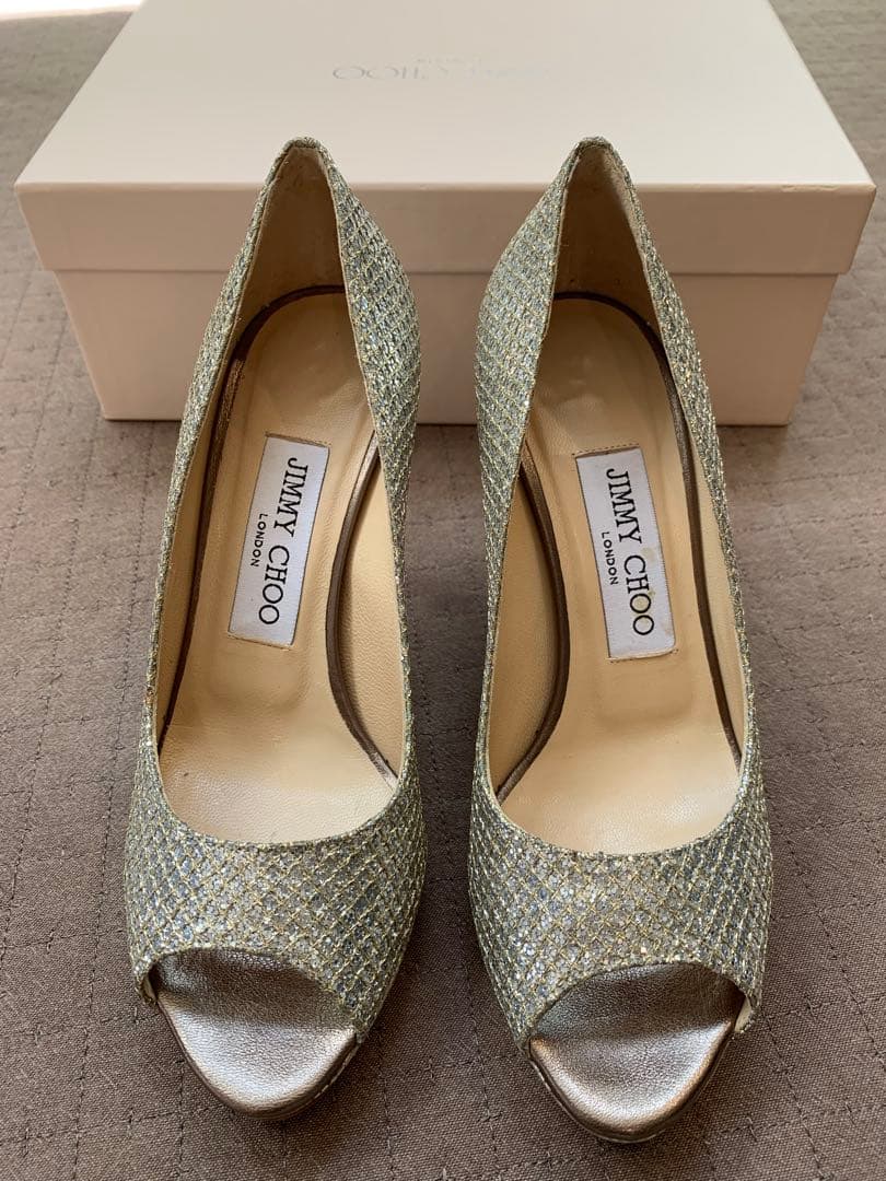 靴 JIMMY CHOO GLITTER FABRIC CHAMPAGNE 35