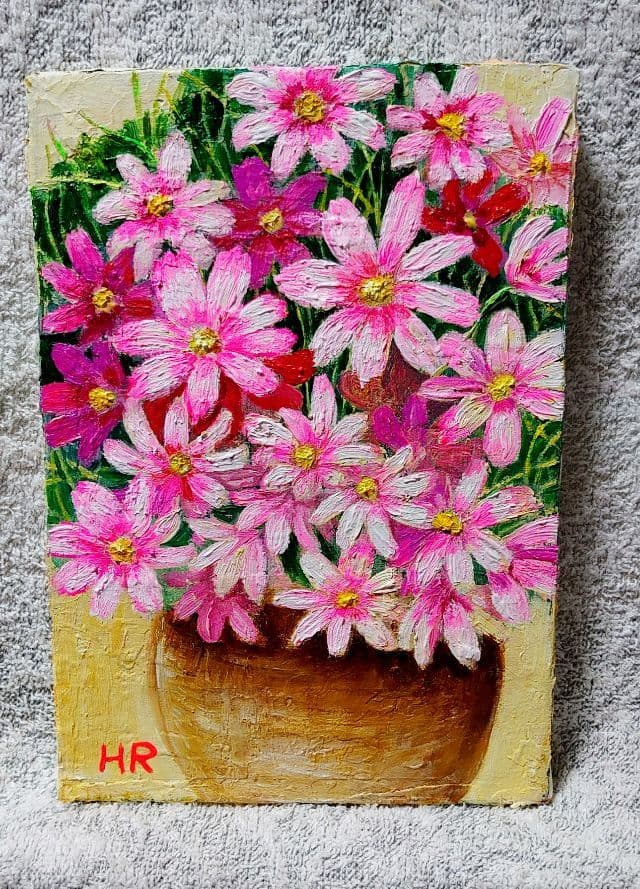 油絵 絵画 コスモス【SM号】 楽天市場】油彩画 SM号 安田英明 「コスモス・1」 真筆 額入り 額装