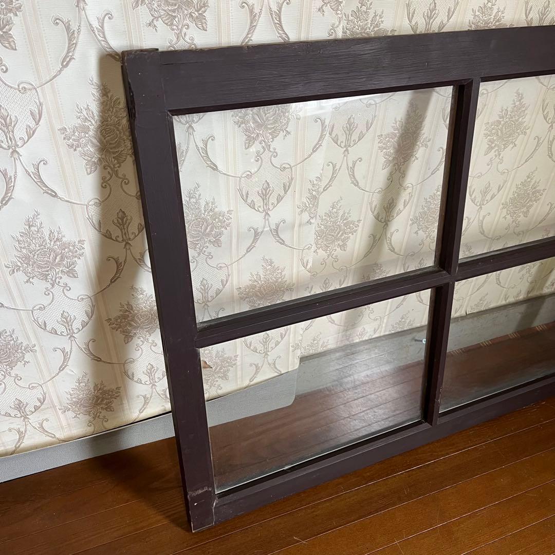アンティーク】昭和レトロ 木製 建具 格子窓 引き戸 ガラス戸 2枚組 古