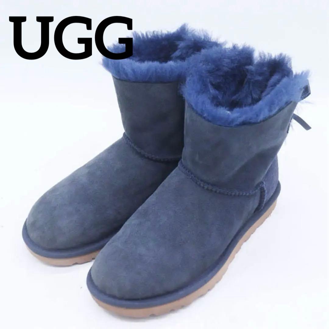 アグ ベイリーボウ ムートンブーツ 靴レディース 22サイズ ネイビー