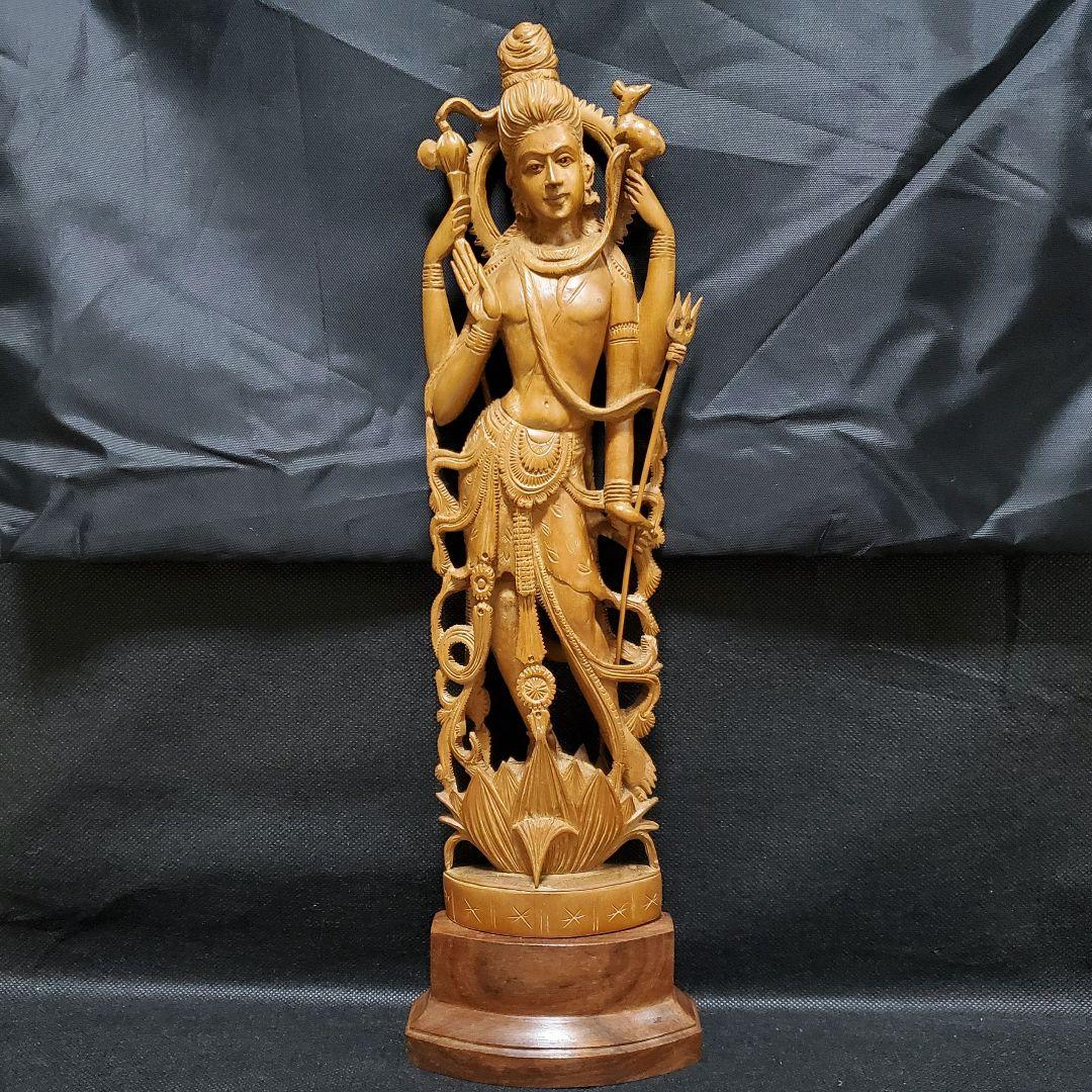 シヴァ神 インド神 木彫刻 仏像 観音 釈迦 仏様 如来 骨董品 仏教 宗教 仏像専門店 仏像屋 / 天然ツゲ 黄楊 柘植 木彫り彫刻釈迦如来像 釈迦牟