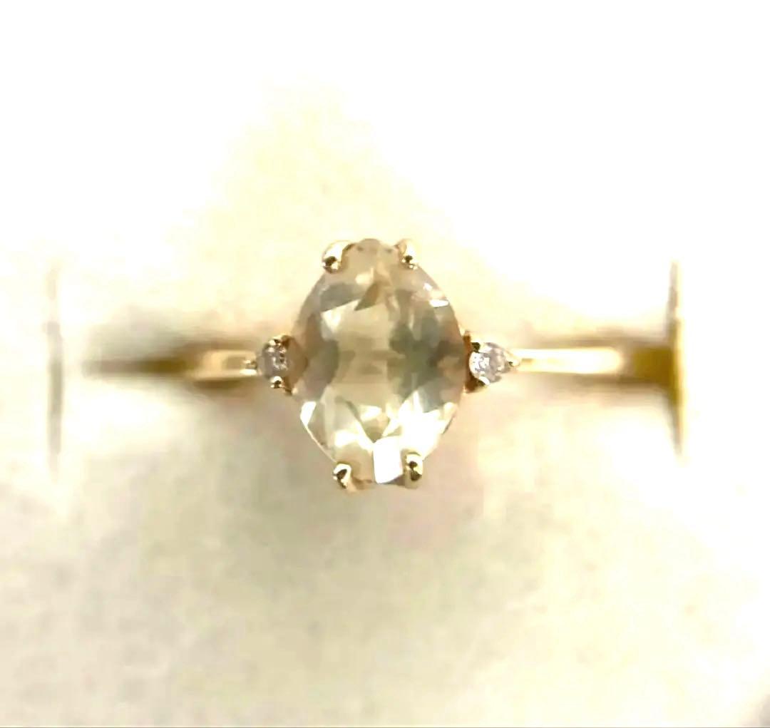 agete アガットk10レモンクォーツ×ダイヤモンドリング　11号