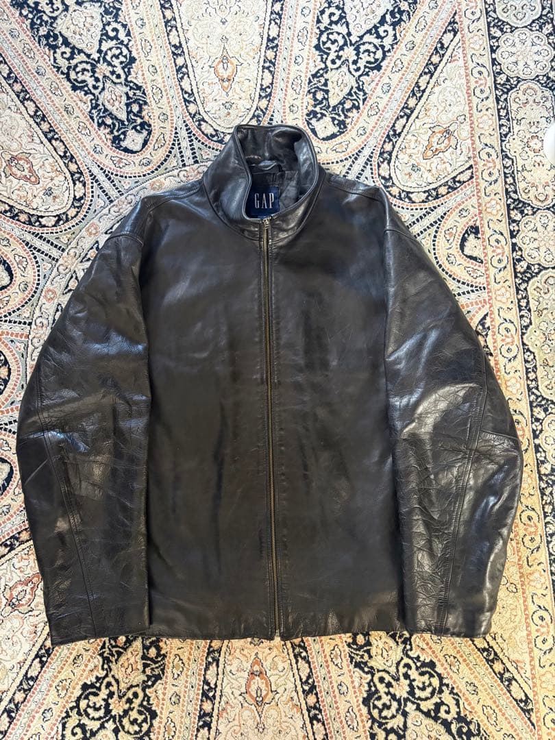 【希少】OLD GAP 黒 レザージャケット XL 極美品 L アルミジップ 牛革 OLD GAP レザージャケット ブラック