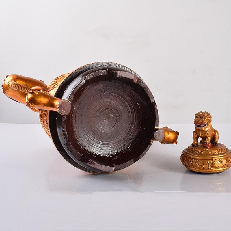 中国 玉石彫 彩色鍍金 神獣 大香炉 重さ約14㎏ V 4108C