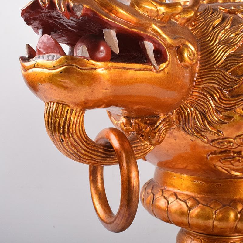 中国 玉石彫 彩色鍍金 神獣 大香炉 重さ約14㎏ V 4108C