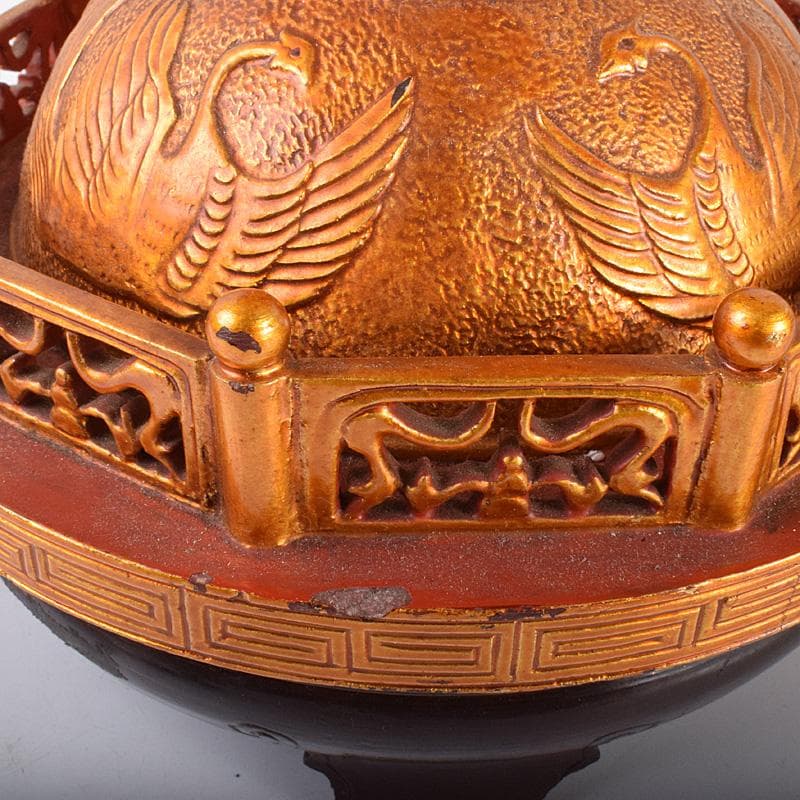 中国 玉石彫 彩色鍍金 神獣 大香炉 重さ約14㎏ V 4108C