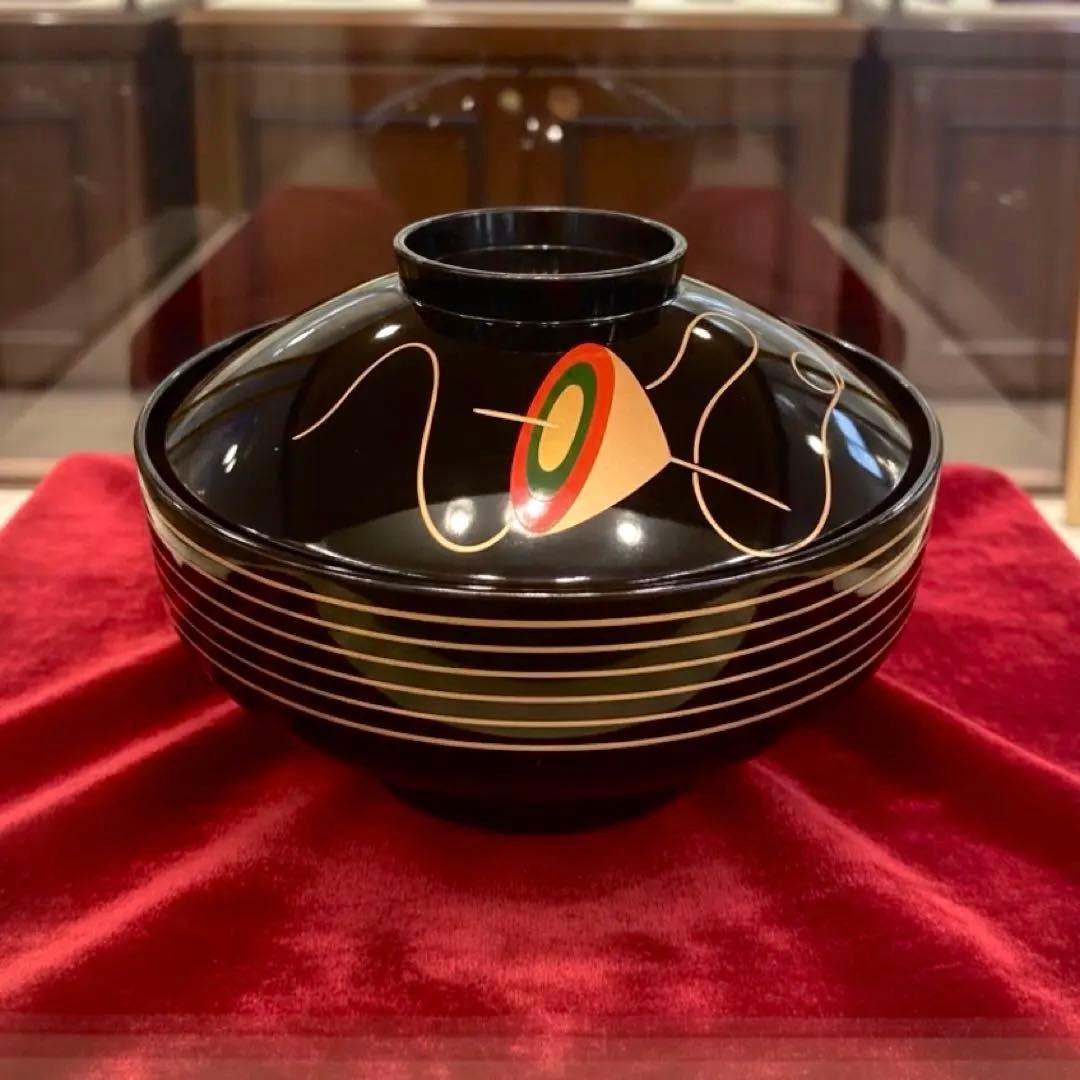時代物】金沢漆器 能作謹製 独楽蒔絵 千筋吸物椀×5客セット縁起物 民藝