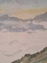 【真作】絵画　小角又次　水彩　剣岳余照　幻想的な朝焼けと雲海　X61