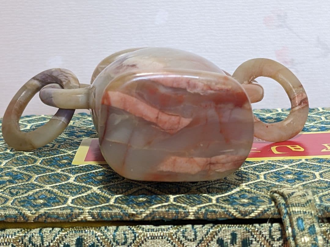 ⭐中国 最上級 巴林石 神獣 自在遊環双耳壺形 玉器 置物飾り 玉石文化