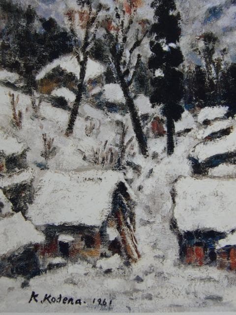 小寺健吉、【雪の町の夜明け　蔵王】、希少な大判画集より、新品高級額・額装付