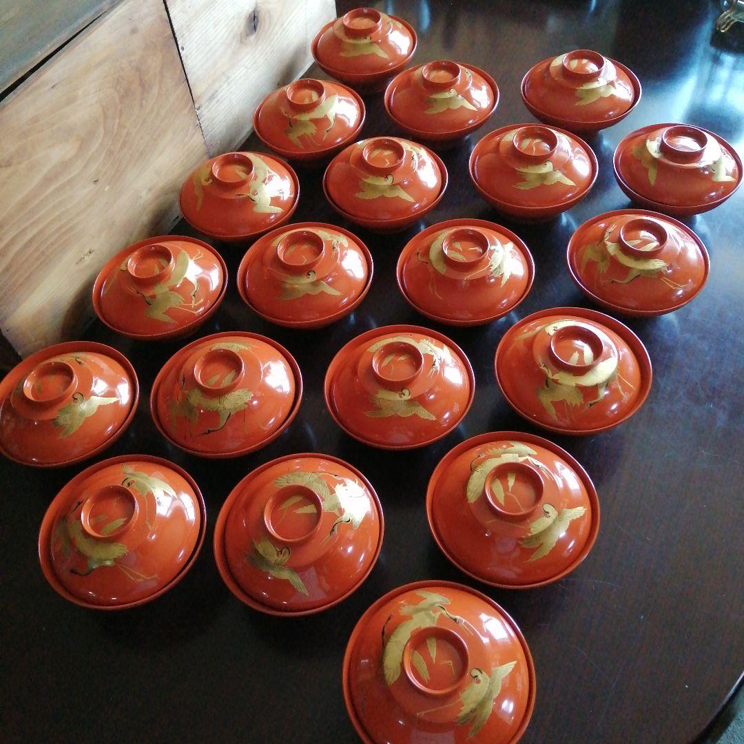 木製本漆塗　金蒔絵朱吸物椀　20客　12.5cm　大正期