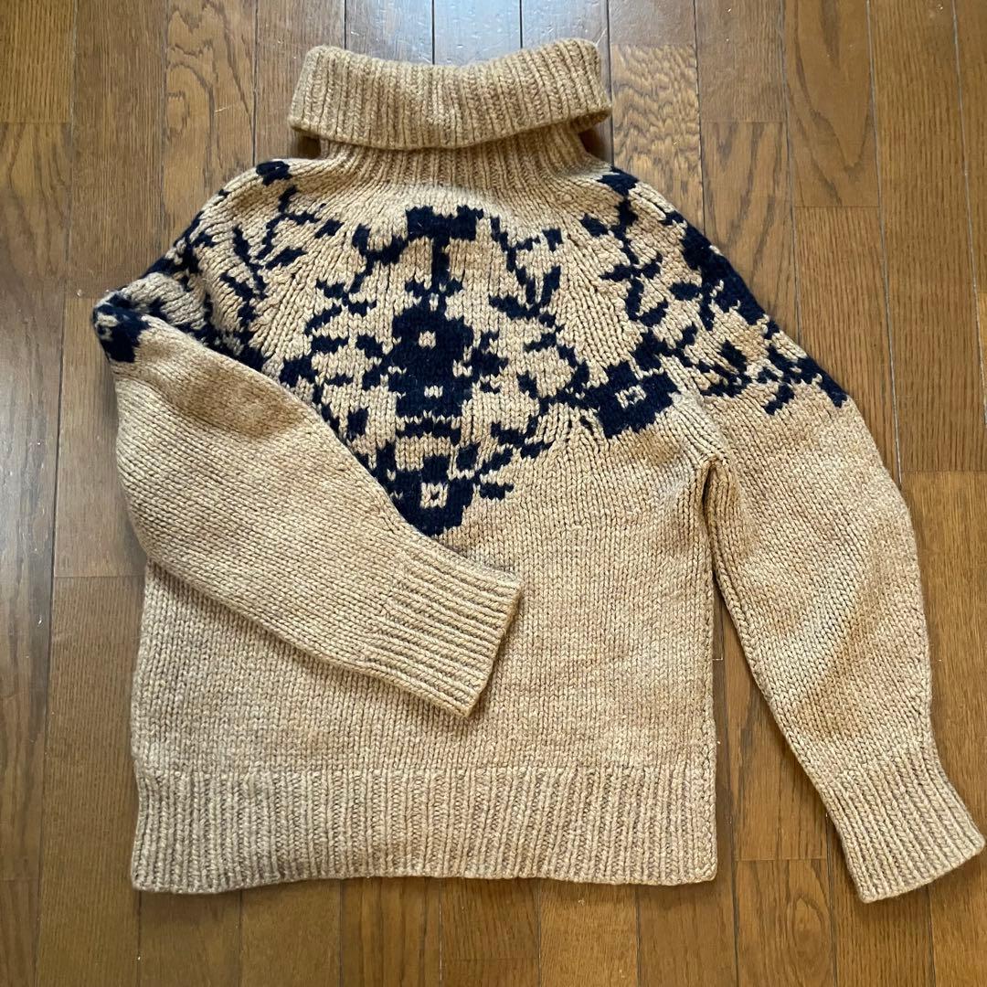 45R 45rpm ニット　模様　手編み ハンドメイド　茶　セーター　花　柄