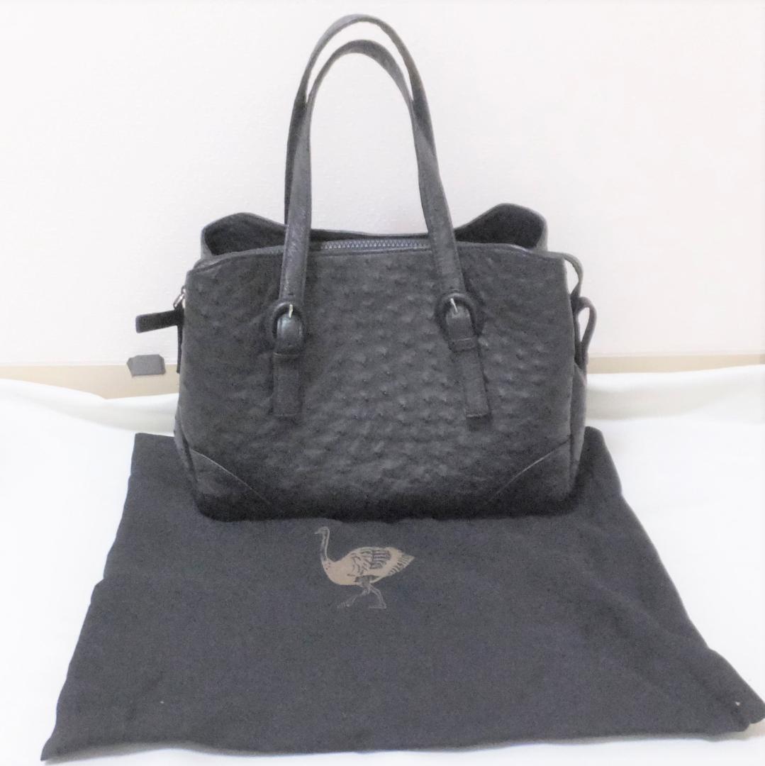 未使用　Takechi　ブラック　オーストリッチ　ハンドバッグ　黒　■　Q313