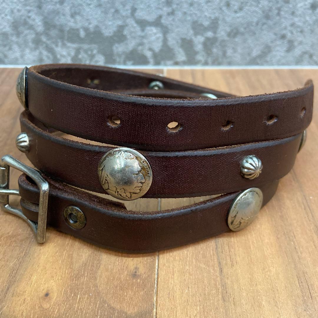 美品 OLD STUD インディアンコンチョ&アポロスタッズ ナローレザーベルト