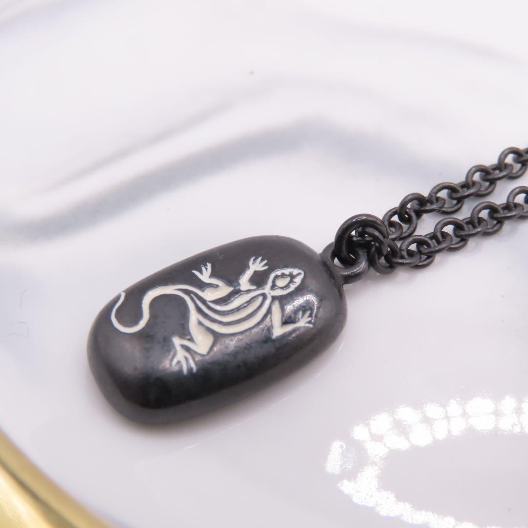 agnesb アニエスベー ネックレス ブラック レザール トカゲ - メルカリ