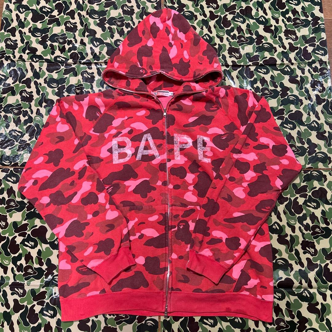 A BATHING APE レッドカモ BAPE フルジップパーカー XL - メルカリ
