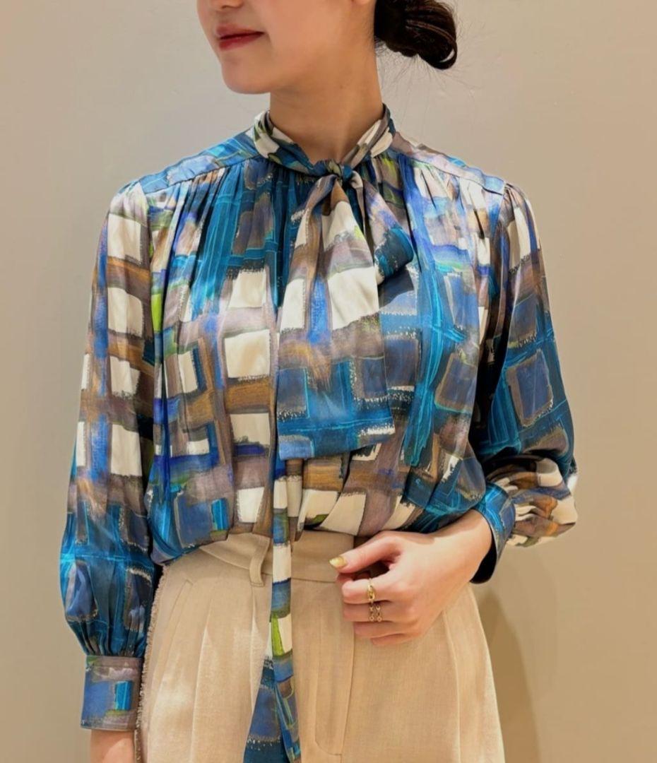 Ballsey スタックチェックプリントワイドボウタイブラウス トゥモローランド