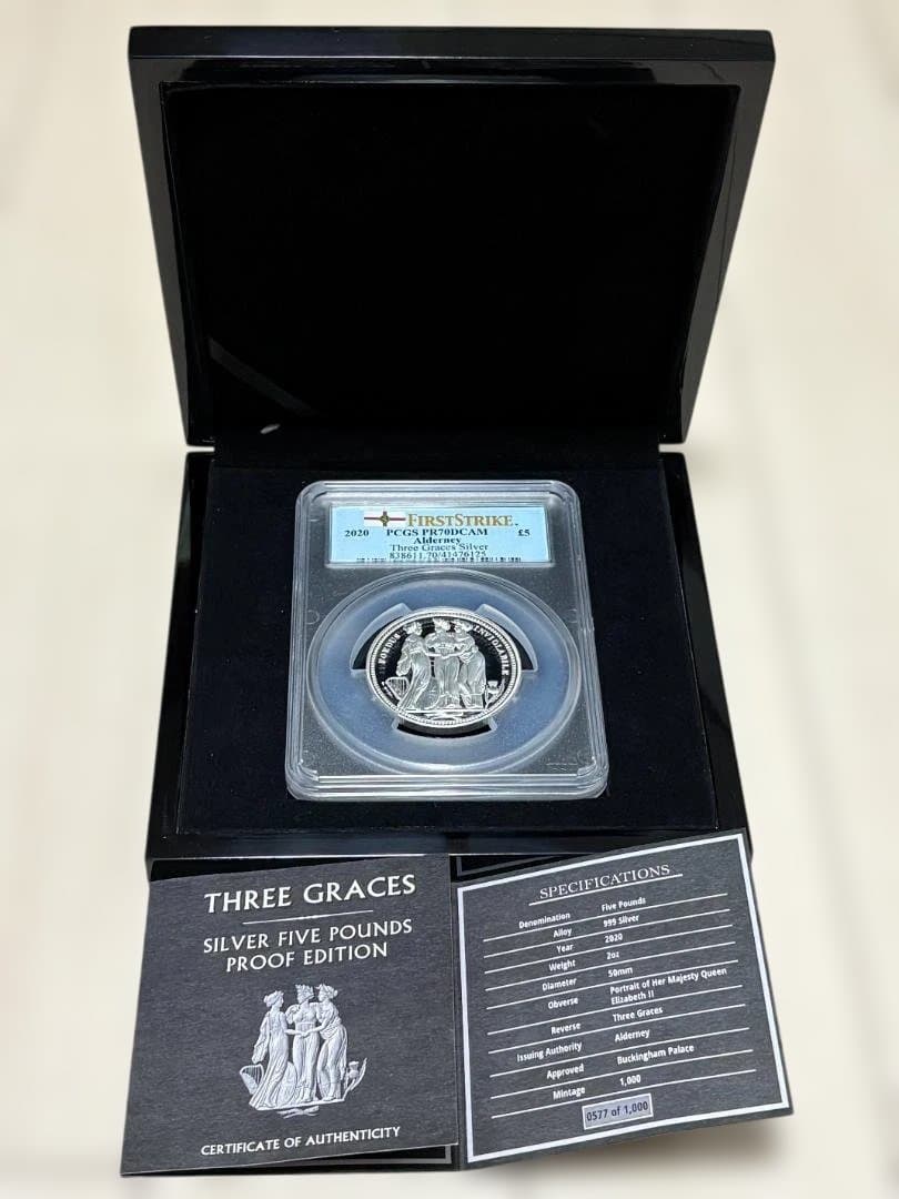 最高鑑定】オルダニー島発行 2020年 5ポンド銀貨 スリーグレーセス