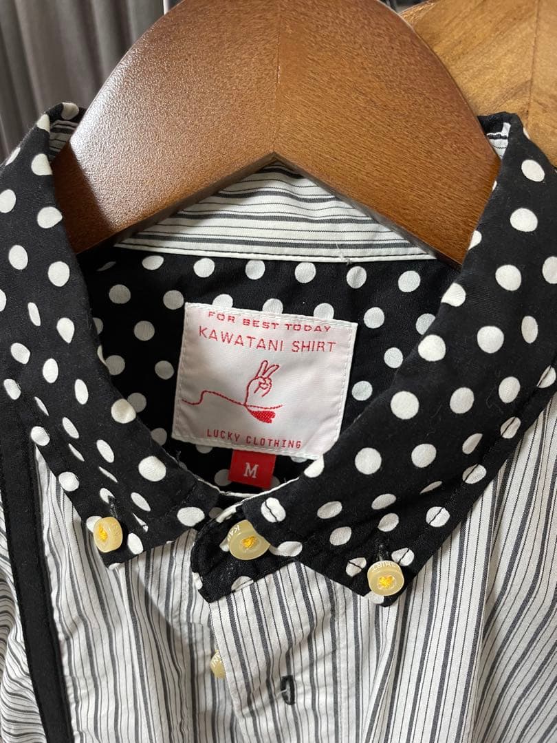 河谷シャツ KAWATANI ストライプ・ドットシャツ 黒 M KAWATANI SHIRT