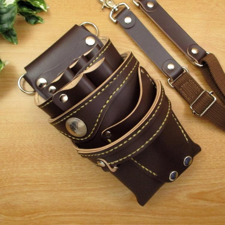 コンチョ付　ダークブラウン　５丁差し　 本革シザーケース　SCA-125/CDB