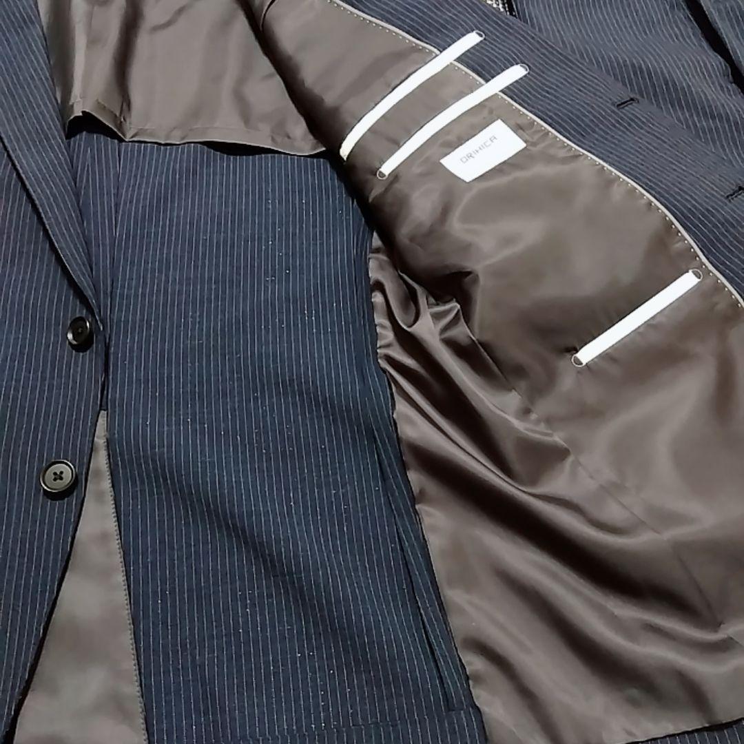 美品 ORIHICA オリヒカ ネイビー ストライプ セットアップ スーツ M