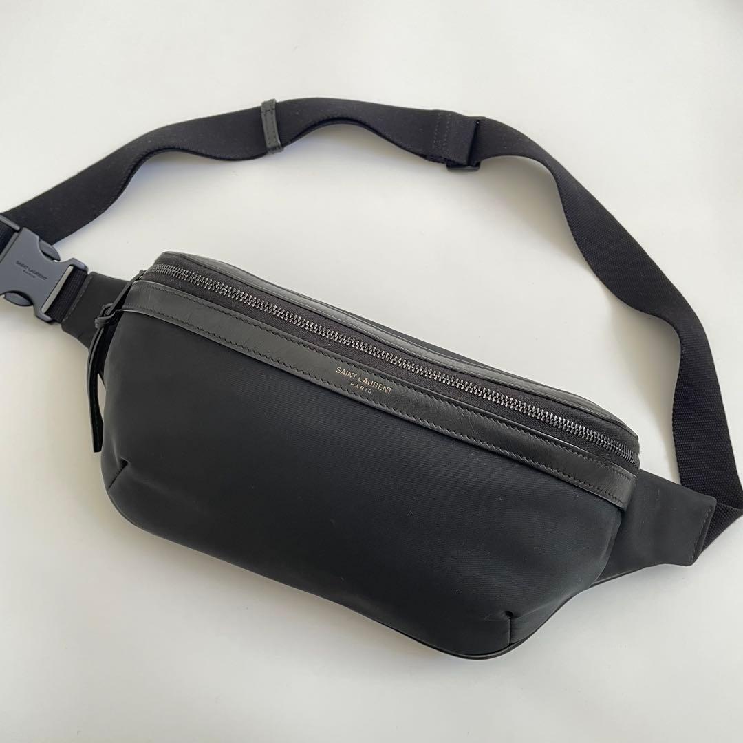 【未使用級】サンローラン ベルトバッグ ボディバッグ ナイロン ロゴプリント 黒 サンローラン SAINT LAURENT SAINT LAURENT ボディバッグ 590076 GIV6E