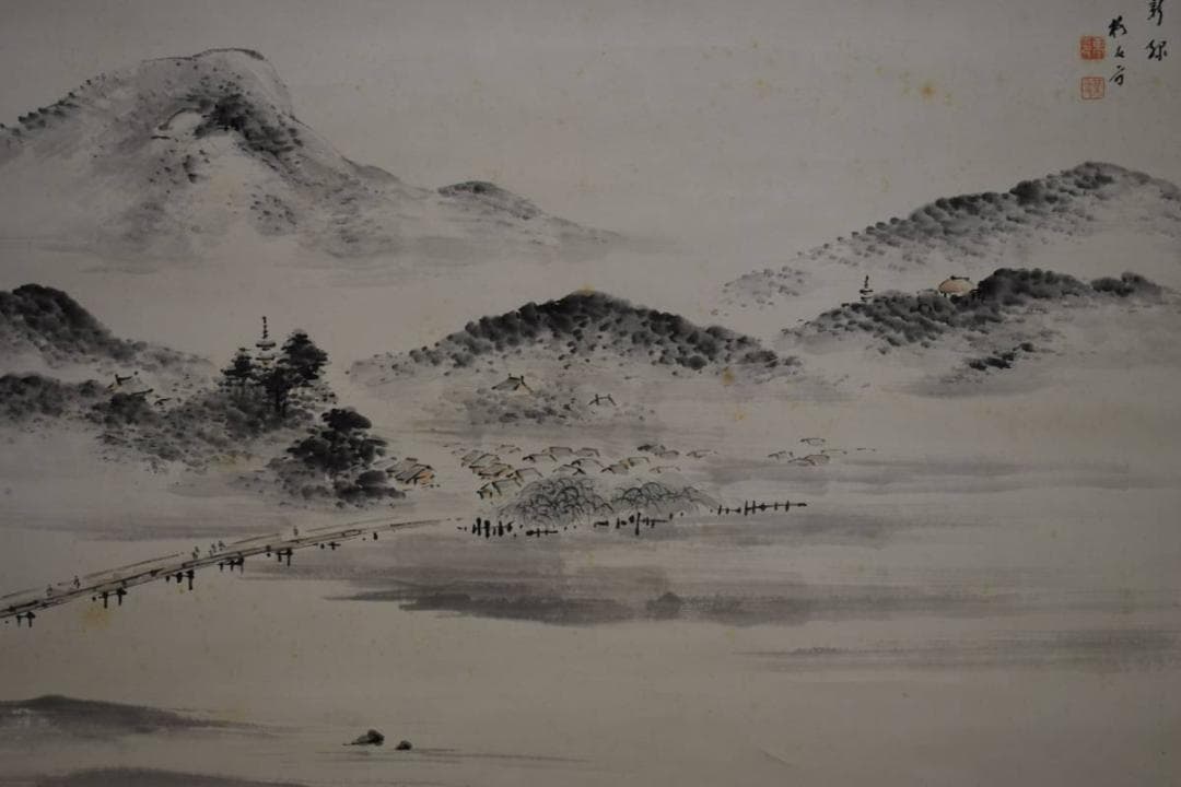 真作/毛利梅友/鴨東新緑之図/桐共箱付/布袋屋掛軸HE-525 - メルカリ