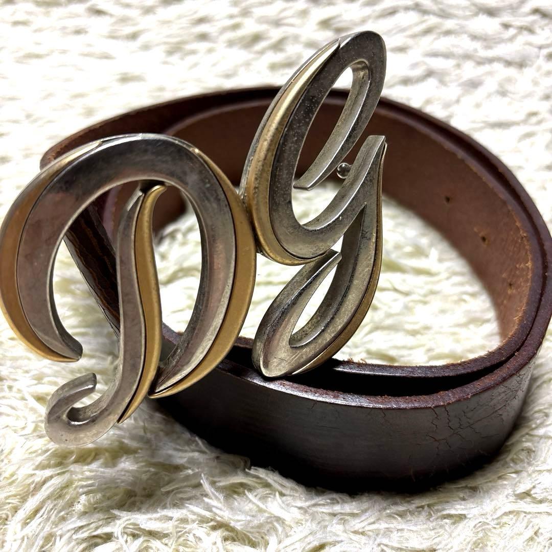 y2k 希少デザイン ドルチェ&ガッバーナ 本革レザー ベルト DG ロゴ