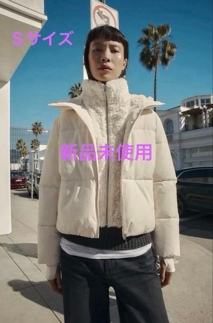 新品　ZARA フェイクシープスキンフード付き撥水ウィンドブレーカー