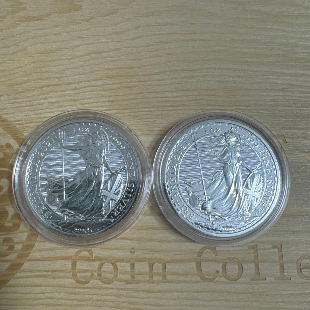 2021 イギリス　ブリタニア銀貨 1オンス (クリアーケース入り) 2枚セット