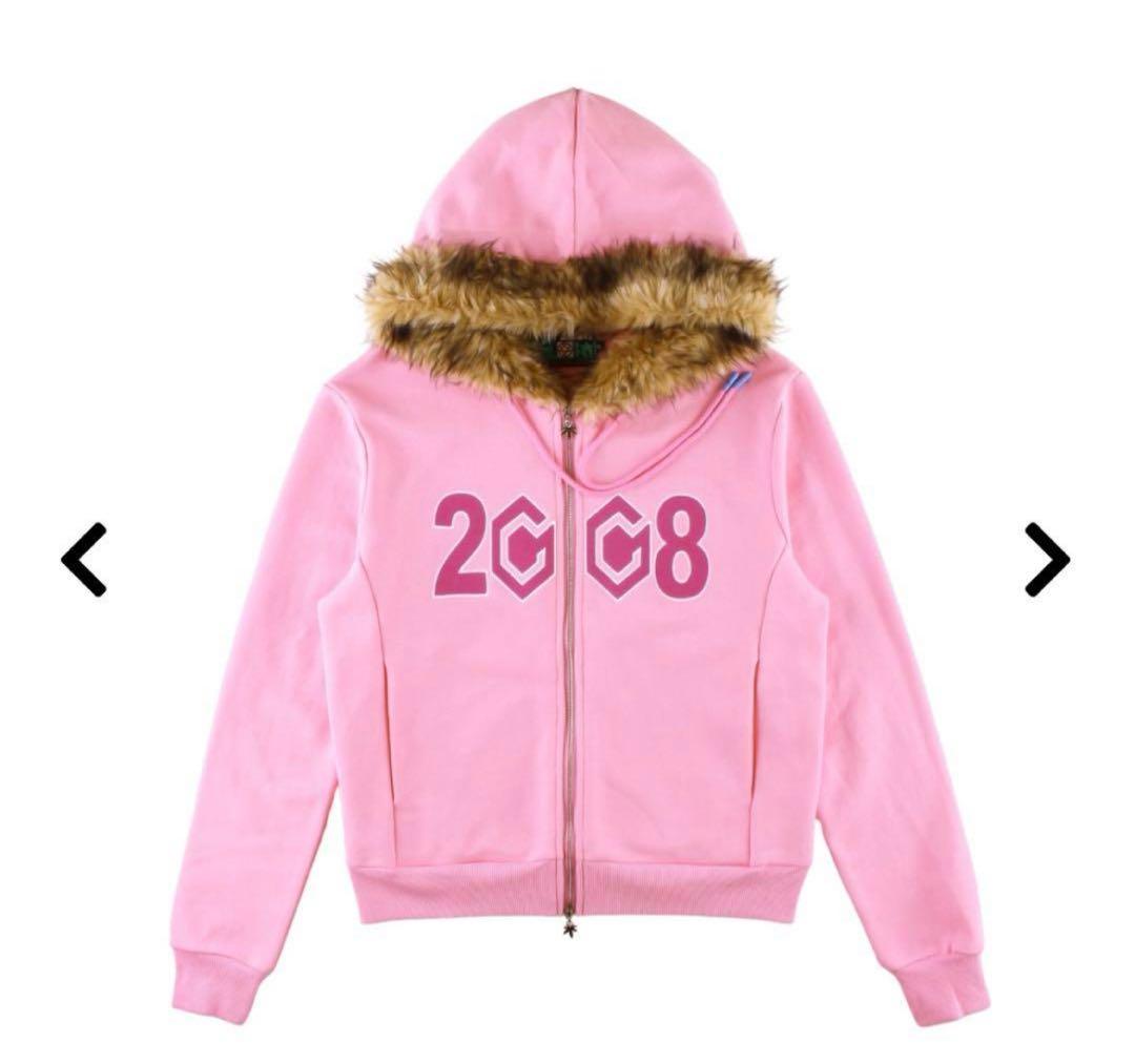 FTI 2008プリントファー付きピンクパーカー - メルカリ