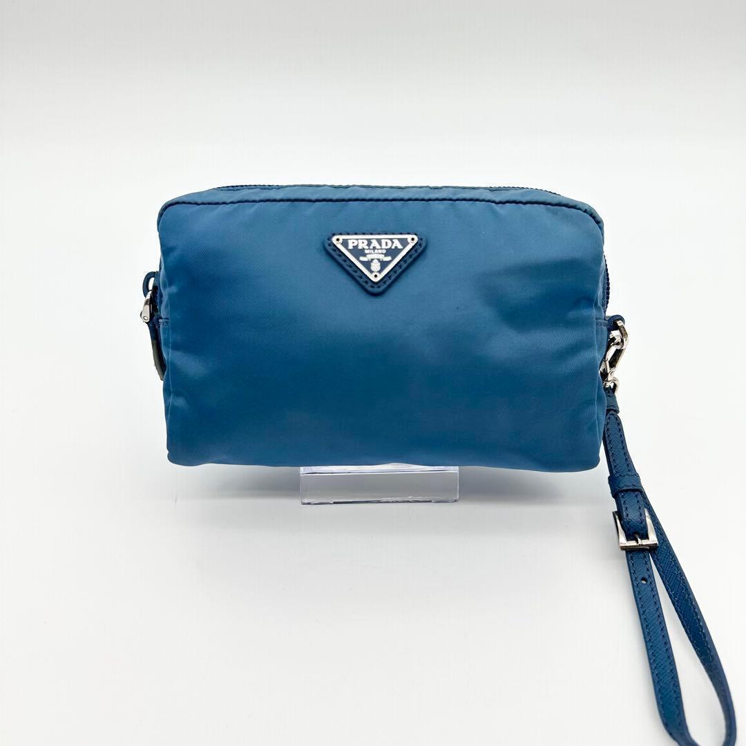 PRADA プラダ テスート ナイロン ポーチ 青 ダークブルー 三角ロゴ