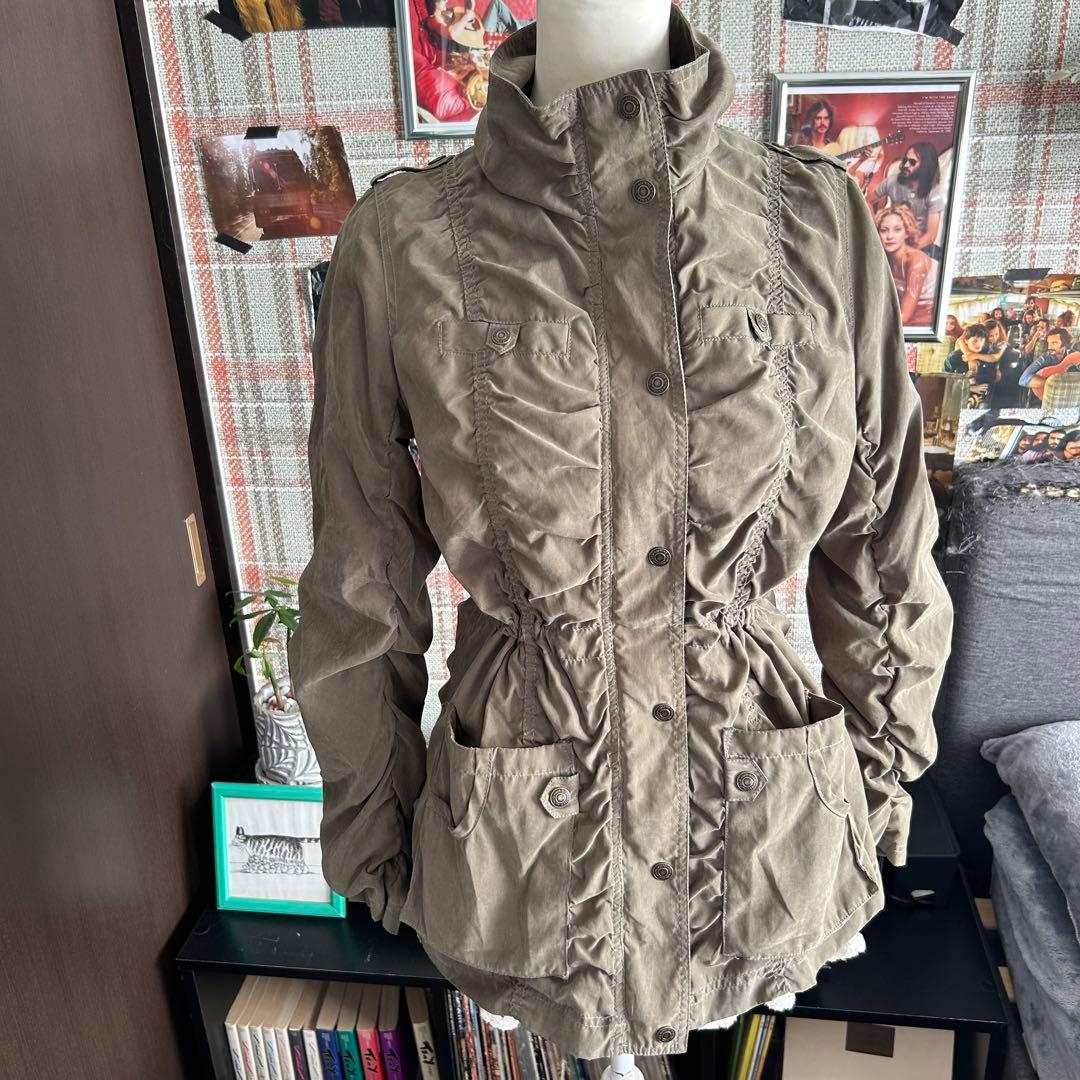 00s y2k 軍風装飾シャーリングミリタリーコート フェアリーグランジアメカジ モッズコート フード付き ミリタリー Y2K フェアリーグランジ グレー