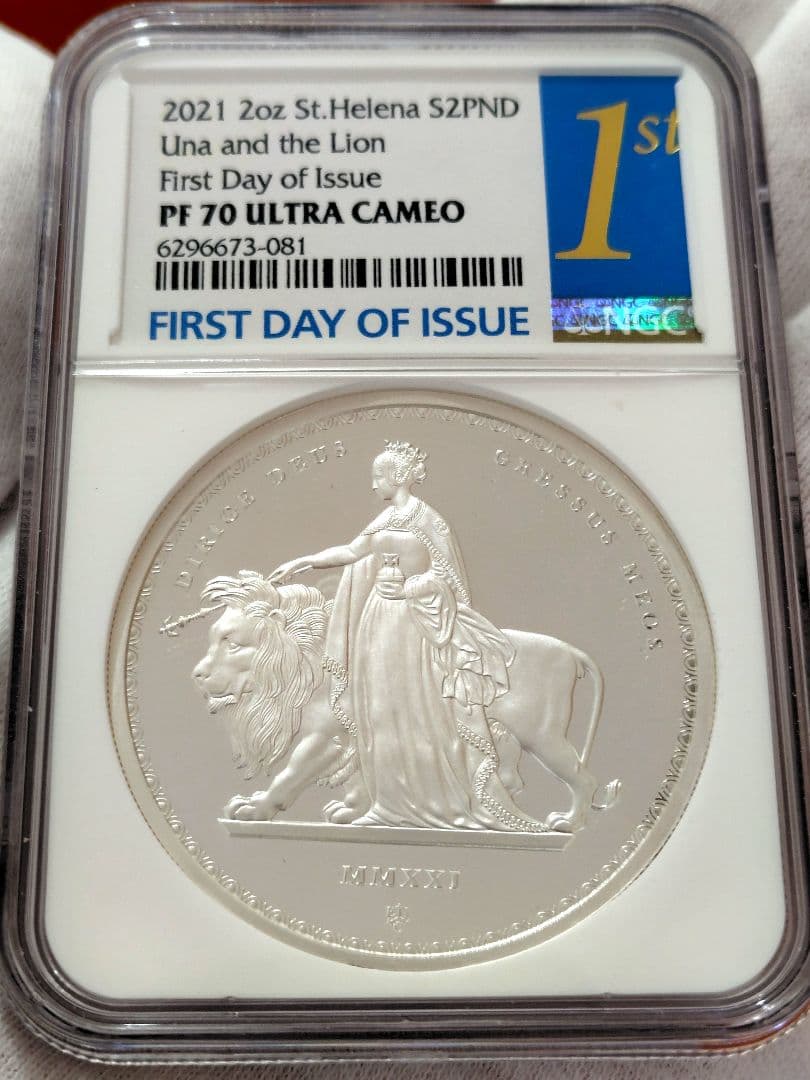 セントヘレナ　ウナとライオン　2オンス銀貨　NGC最高鑑定品