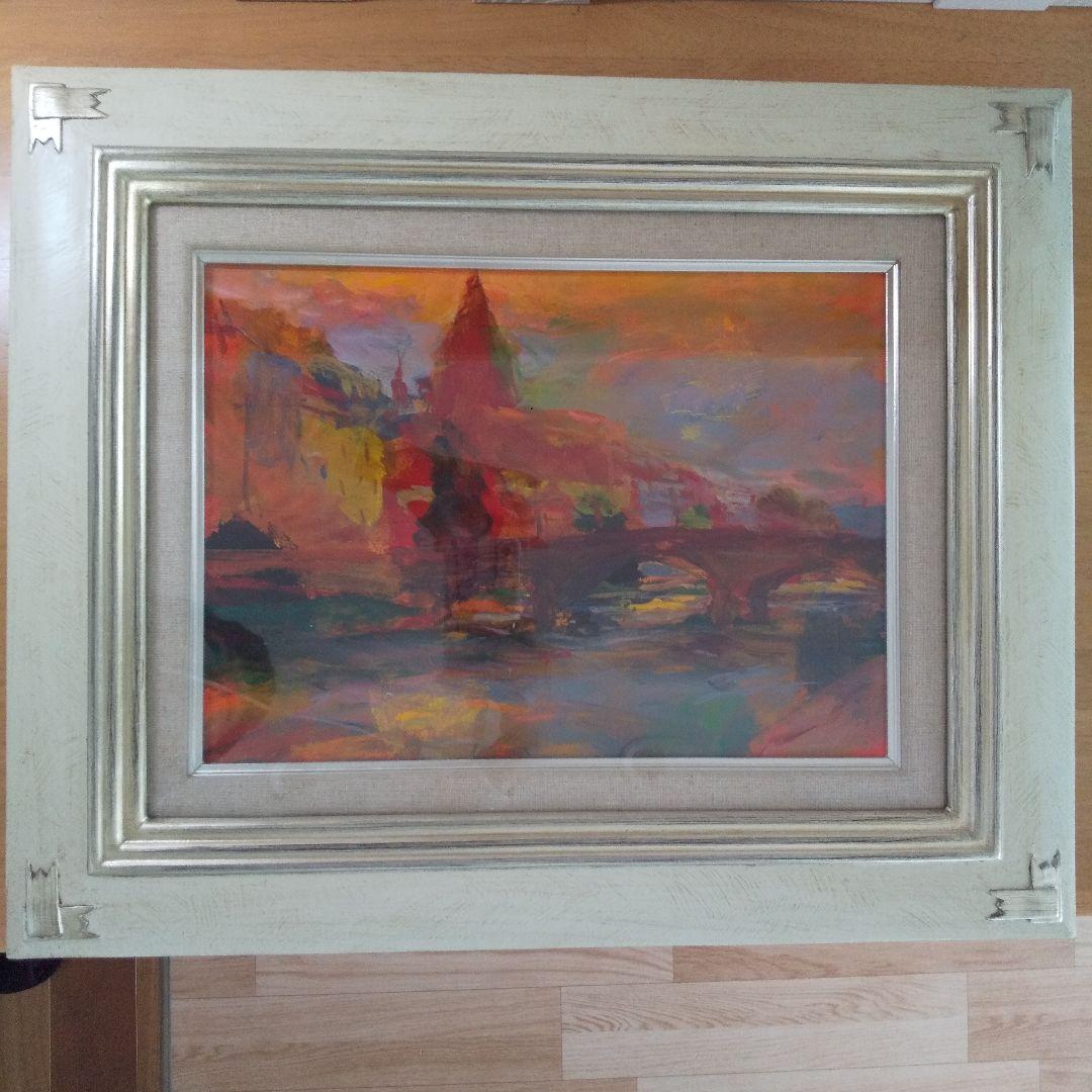 油彩画 アルノ川の夕ぐれ 壁掛け 絵画