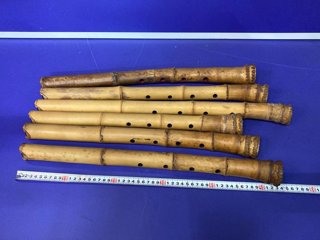 G）アンティーク 尺八 竹製 和楽器 レトロ 竹菅楽器 6本セット