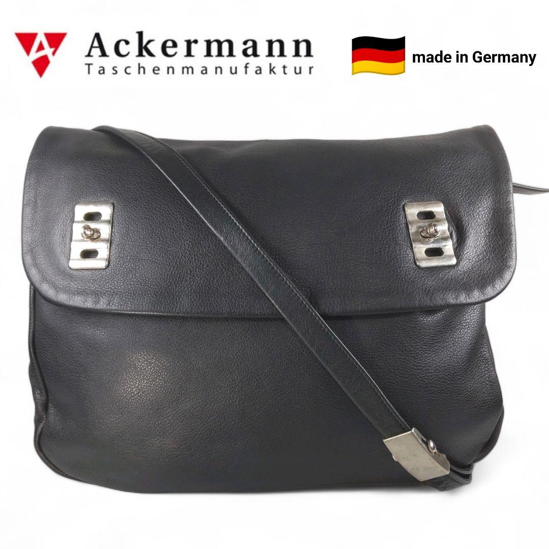 【Ackermann】美品 レザー ショルダーバッグ ターンロック 黒
