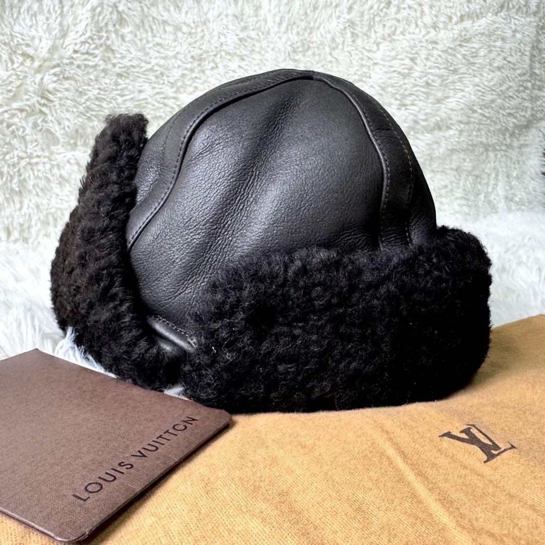 極美品/希少✨ルイヴィトン　ムートン　フライトキャップ　帽子　羊革　ブラウン　M