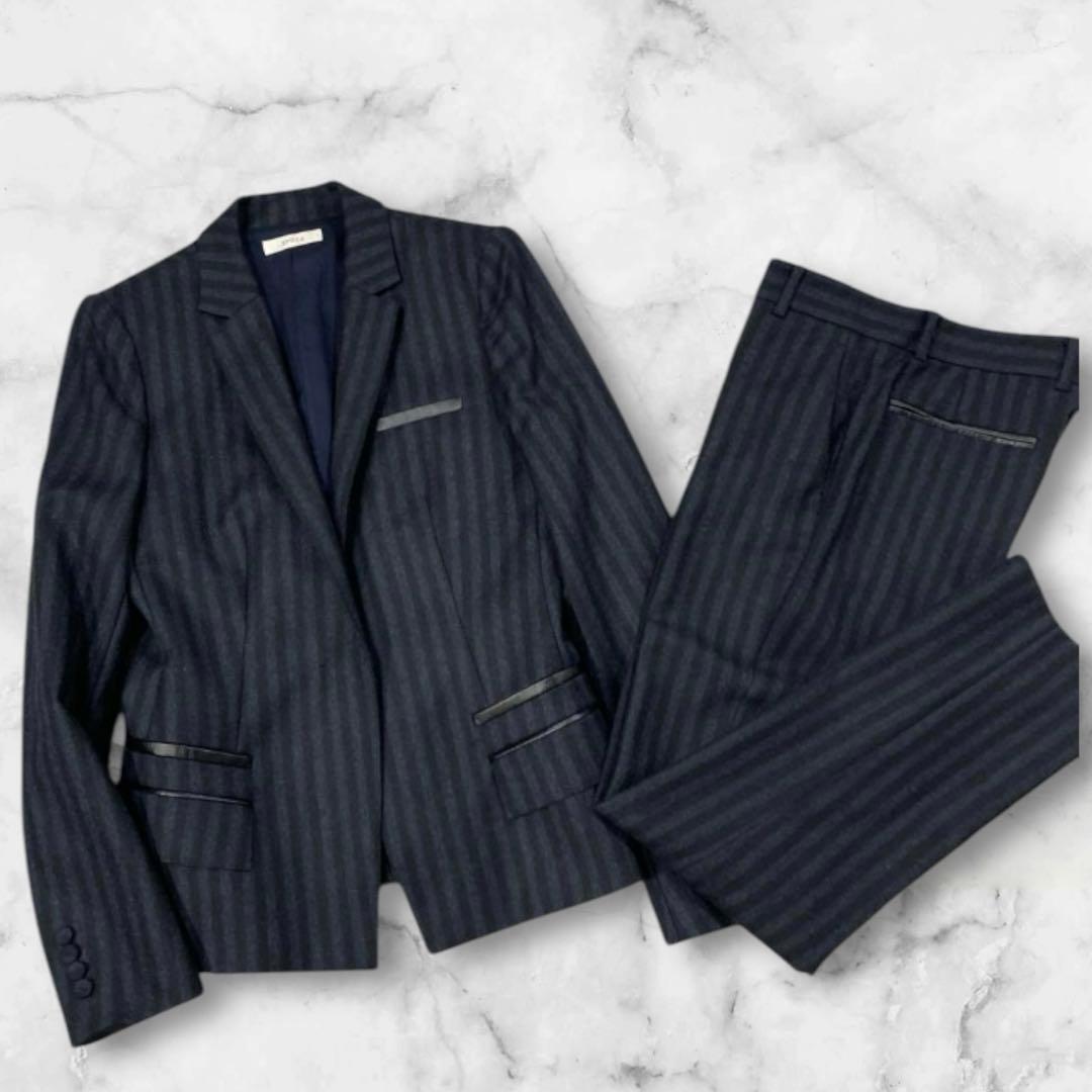 EPOCA パンツスーツ　セットアップ　レザーコンビ　ストライプ