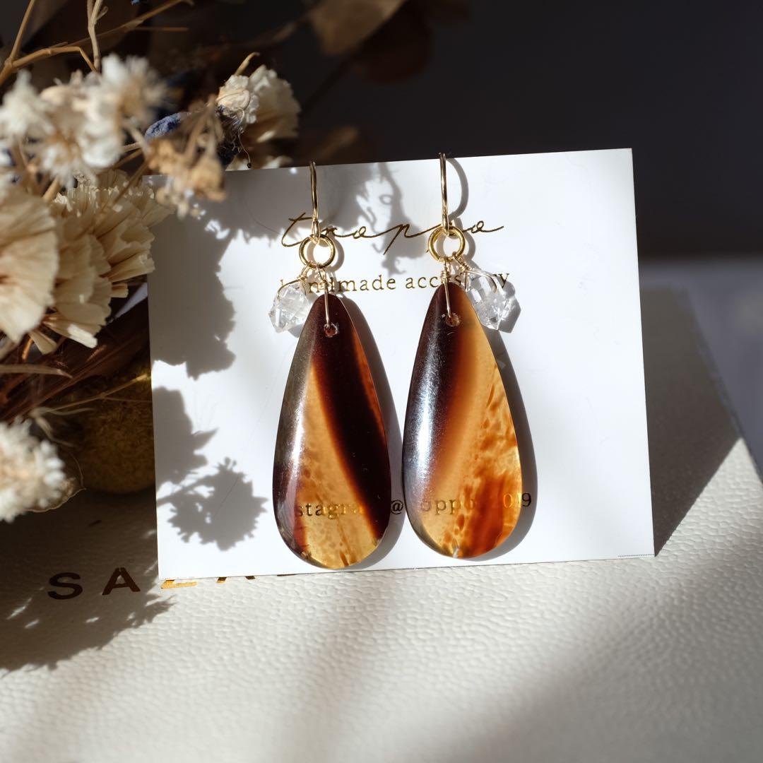 ハニーフラット ♦︎14kgfブルーアンバーピアス/イヤリング