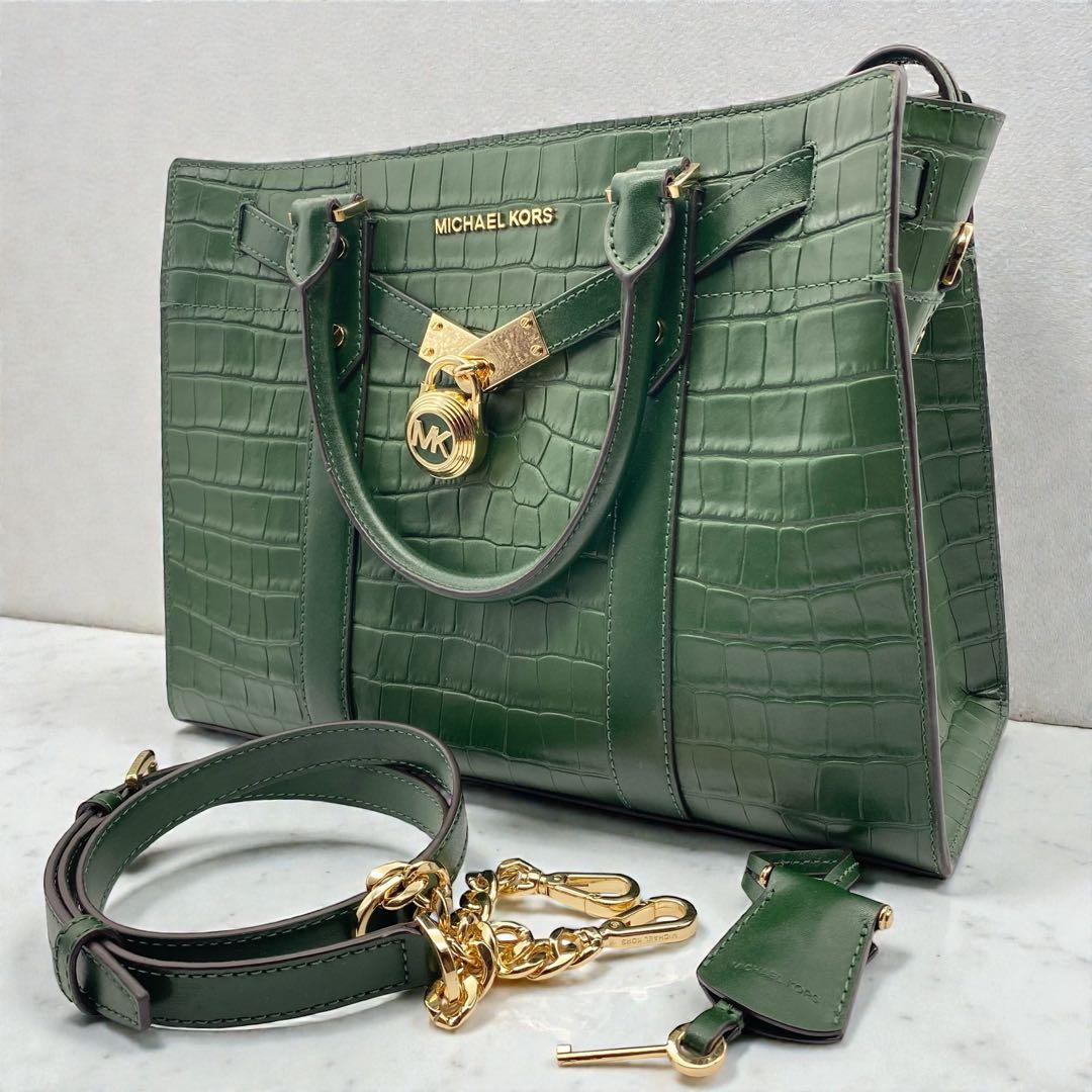 【未使用級】マイケルコース・クロコ型押し・ヌーボーハミルトン・2wayバッグ・緑 中古・古着通販】MICHAEL KORS (マイケル・コース) アレッサ