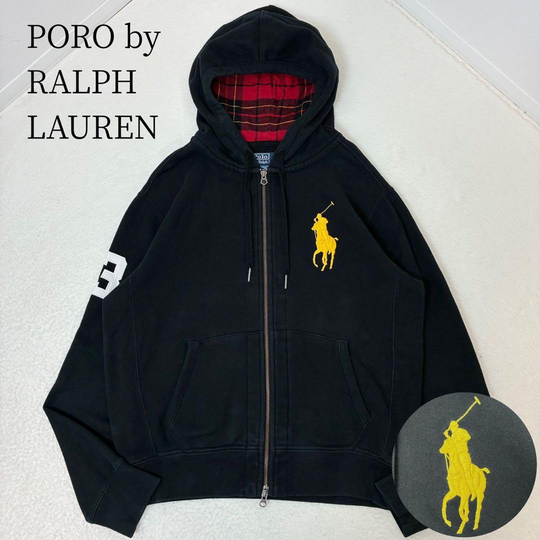 ポロバイラルフローレン　パーカー　ビックポニー　ブラック　チェック　メンズL ポロラルフローレン ビッグポニー刺繍チェック柄パーカー S｜Yahoo