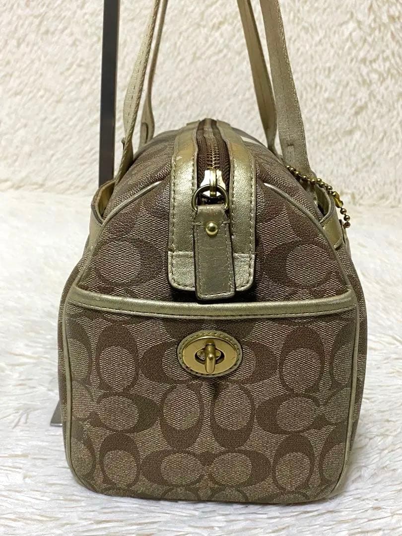 COACH ミニボストンバッグ ハンドバッグ ベージュ PVC コーチ - メルカリ