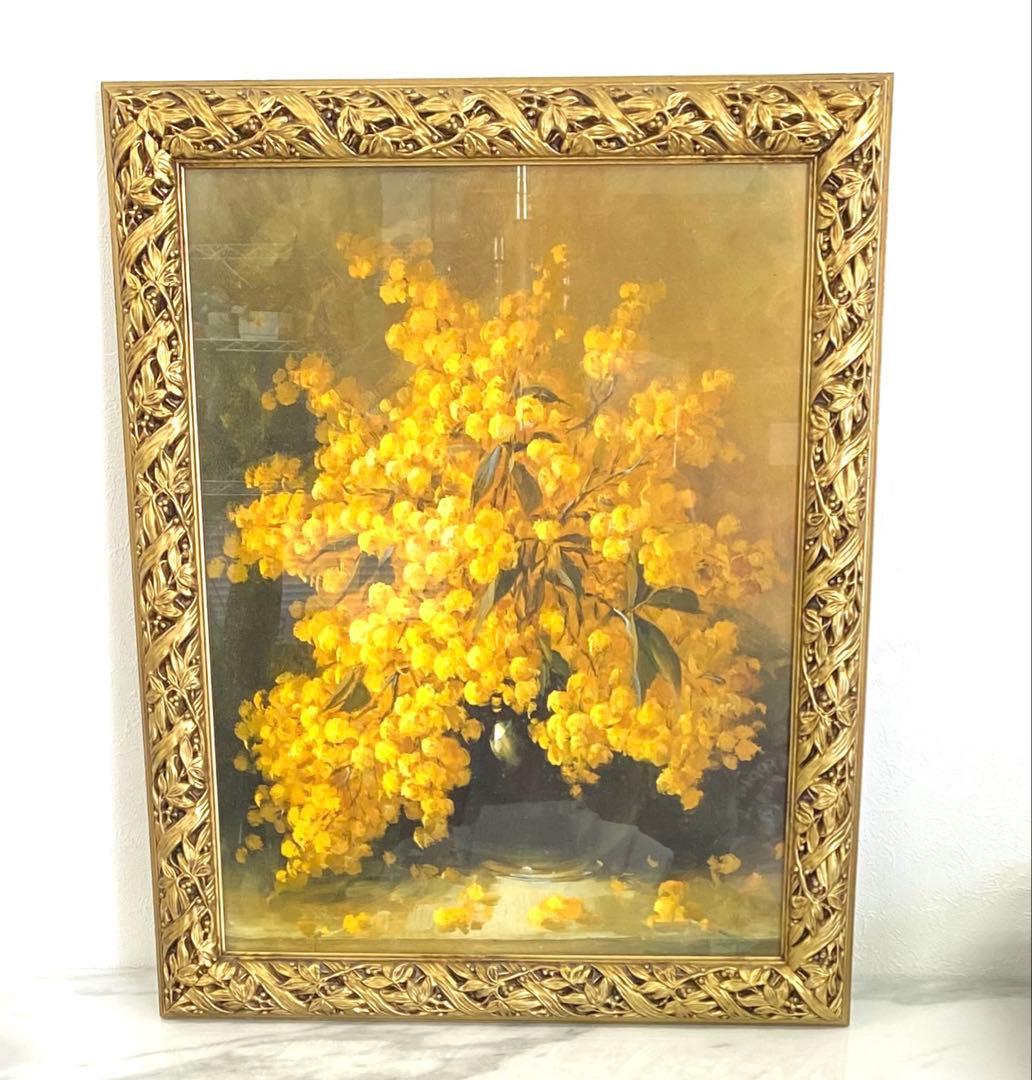 ＊ イタリア製 ミモザ 額絵 アート 金枠