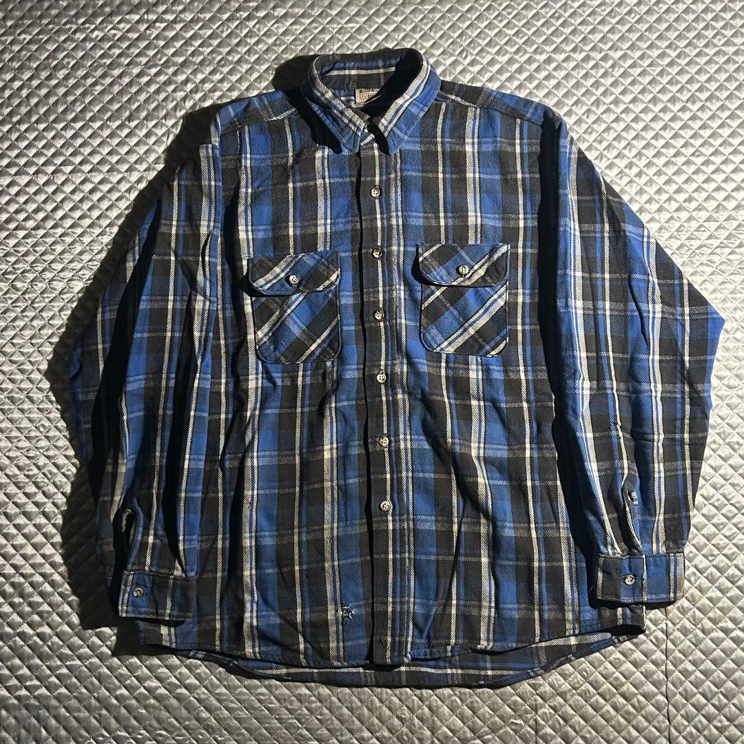 し*う様 90s FIVEBROTHER ヘビネルチェックシャツ 青 USA ビ
